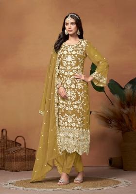 Mehendi Embroidered Organza Salwar Kameez