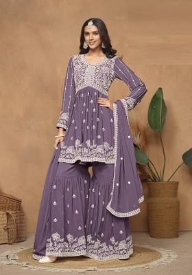 Lavender Embroidered Georgette Salwar Kameez