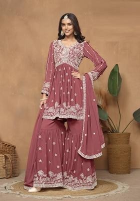Brown Embroidered Georgette Salwar Kameez