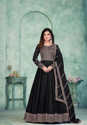 Black Embroidered Silk Anarkali Set