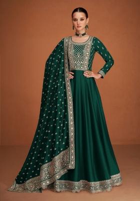 Green Embroidered Silk Anarkali Set