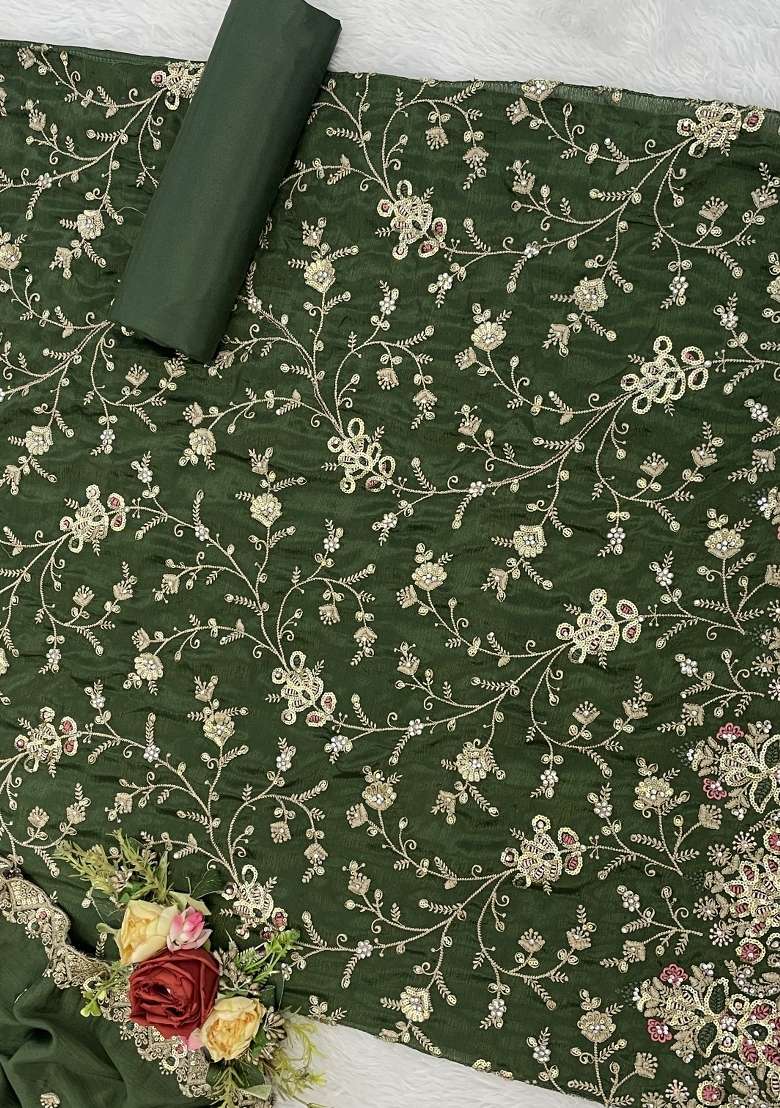 Mehendi Embroidered Silk Blend Salwar Kameez - Indya