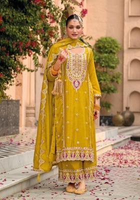 Yellow Embroidered Chiffon Salwar Kameez