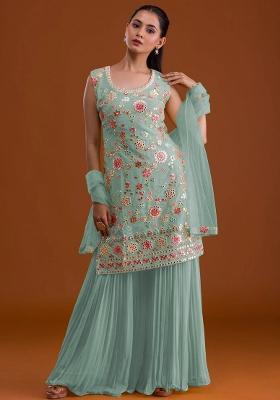 Sky Blue Embroidered Georgette Salwar Kameez