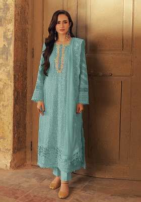 Blue Embroidered Georgette Pakistani Suit