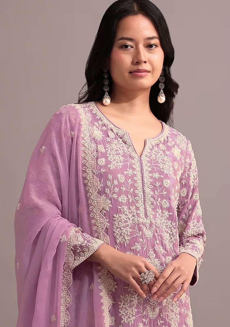 Pink Embroidered Georgette Salwar Kameez - Indya