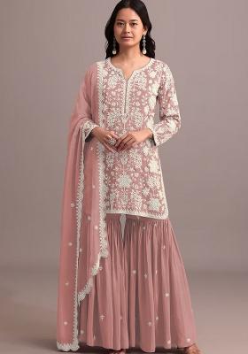 Peach Embroidered Georgette Salwar Kameez