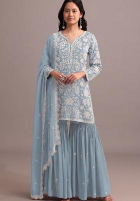 Sky Blue Embroidered Georgette Salwar Kameez