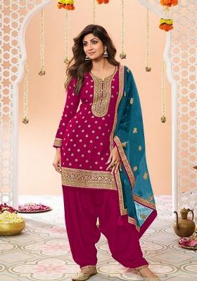 Pink Embroidered Viscose Salwar Kameez