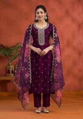Maroon Embroidered Silk Salwar Kameez