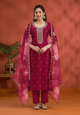 Red Embroidered Silk Salwar Kameez