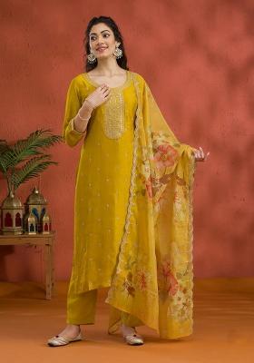 Yellow Embroidered Silk Salwar Kameez