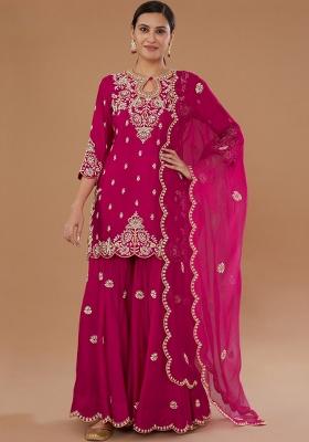 Magenta Embroidered Silk Blend Salwar Kameez