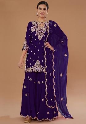Purple Embroidered Silk Blend Salwar Kameez