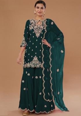 Green Embroidered Silk Blend Salwar Kameez