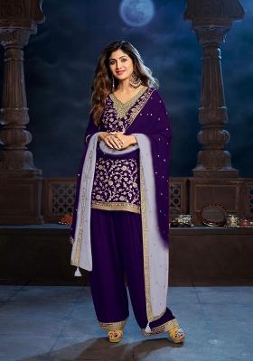 Purple Sequin Work Silk Salwar Kameez