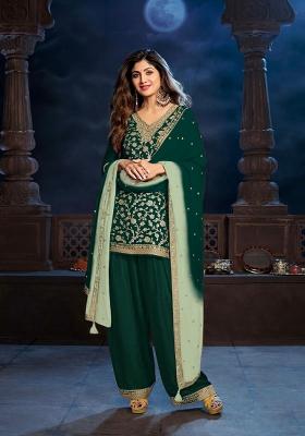Green Sequin Work Silk Salwar Kameez