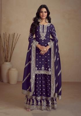 Violet Sequin Work Silk Salwar Kameez