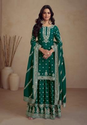 Green Sequin Work Silk Salwar Kameez