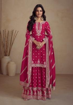 Red Sequin Work Silk Salwar Kameez