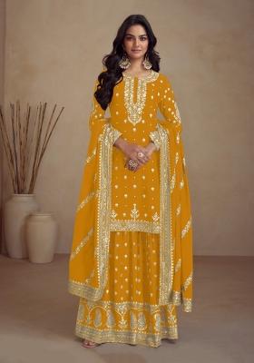 Yellow Sequin Work Silk Salwar Kameez