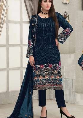 Blue Embroidered Georgette Pakistani Suit