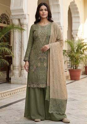 Mehendi Embroidered Silk Blend Salwar Kameez