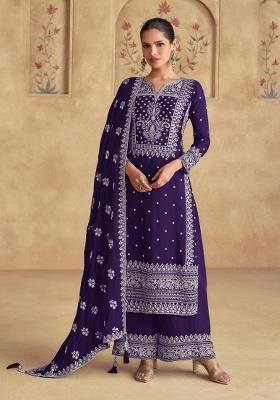 Purple Embroidered Georgette Salwar Kameez