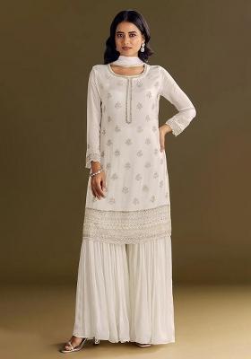 White Embroidered Silk Salwar Kameez