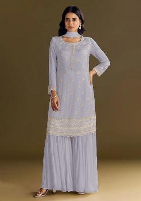 Lavender Embroidered Silk Salwar Kameez