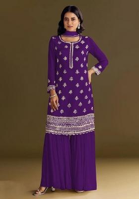 Violet Embroidered Silk Salwar Kameez