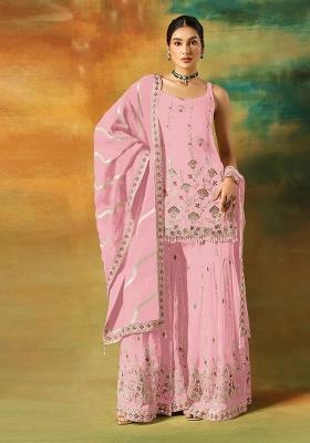 Baby Pink Embroidered Georgette Salwar Kameez