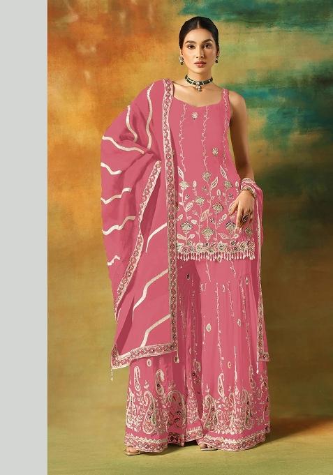 Magenta Embroidered Georgette Salwar Kameez