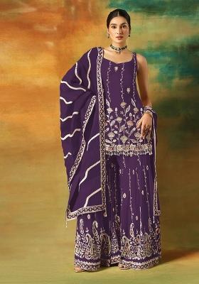 Violet Embroidered Georgette Salwar Kameez