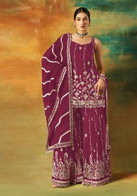 Maroon Embroidered Georgette Salwar Kameez