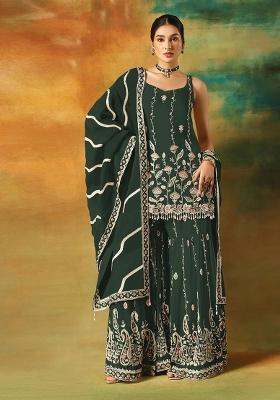 Dark Green Embroidered Georgette Salwar Kameez