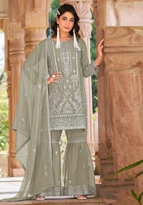 Sea Green Embroidered Organza Salwar Kameez