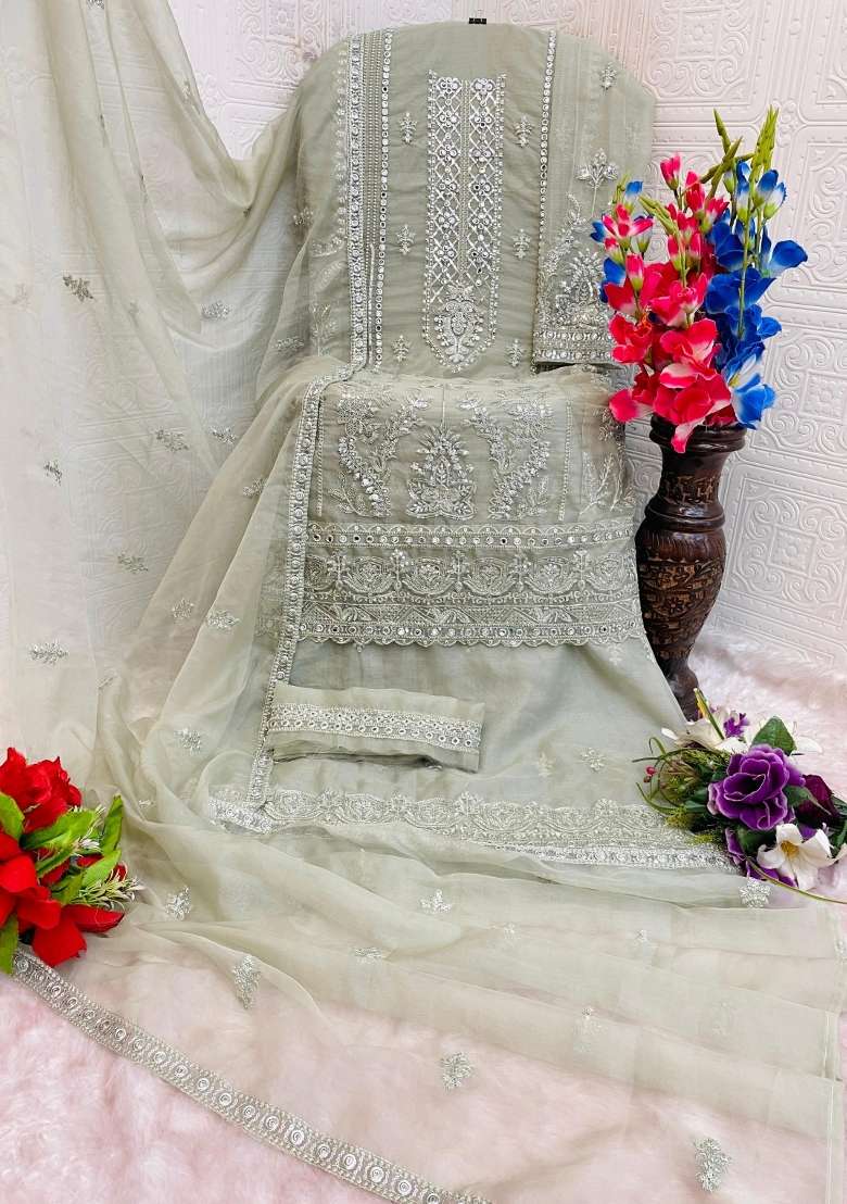 Sea Green Embroidered Organza Salwar Kameez - Indya