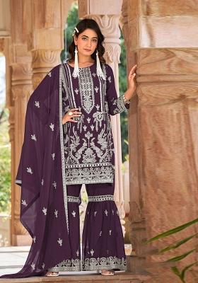 Purple Embroidered Organza Salwar Kameez