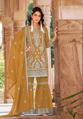 Golden Embroidered Organza Salwar Kameez