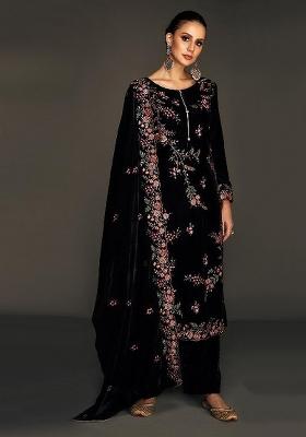 Black Embroidered Velvet Salwar Kameez