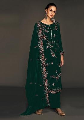 Green Embroidered Velvet Salwar Kameez