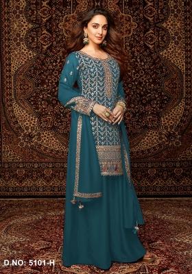 Teal Embroidered Silk Salwar Kameez