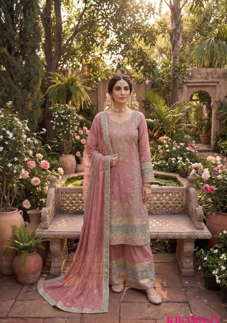 Pink Embroidered Silk Blend Salwar Kameez - Indya