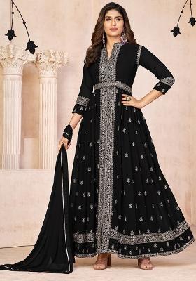 Black Embroidered Georgette Anarkali Set