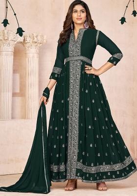 Green Embroidered Georgette Anarkali Set