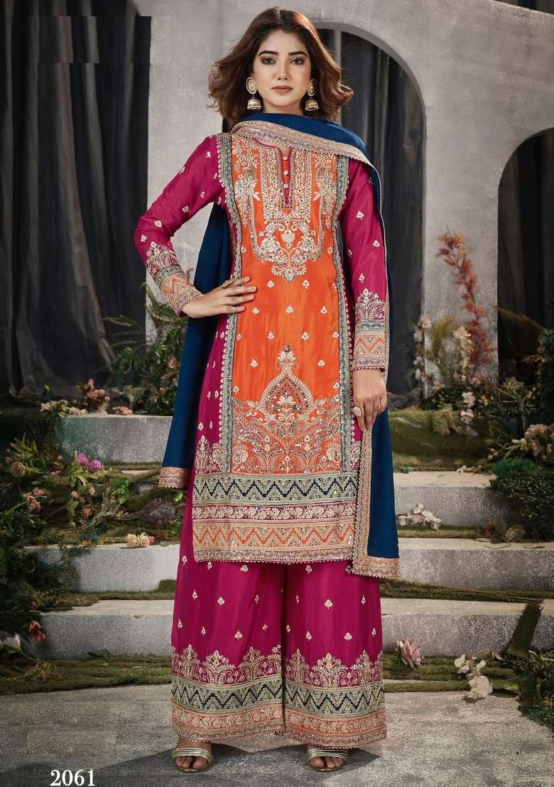 Orange Embroidered Silk Blend Salwar Kameez - Indya