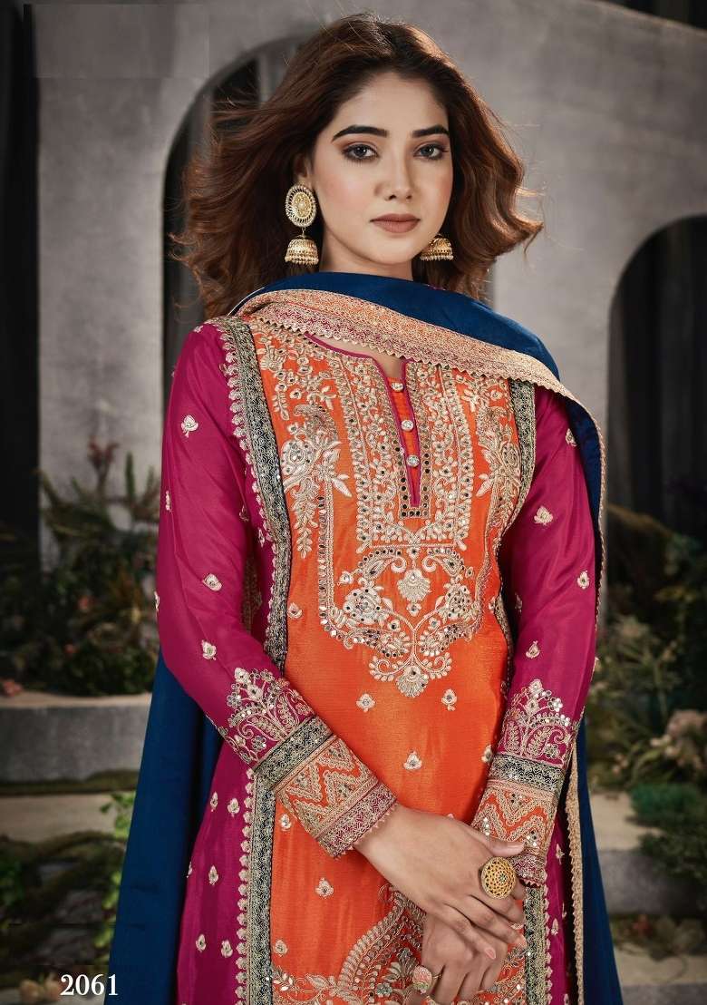 Orange Embroidered Silk Blend Salwar Kameez - Indya