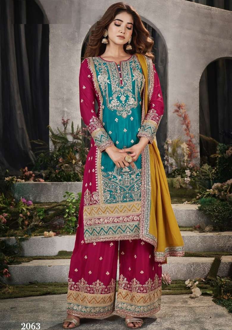 Teal Embroidered Silk Blend Salwar Kameez - Indya