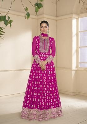 Pink Embroidered Georgette Anarkali With Dupatta